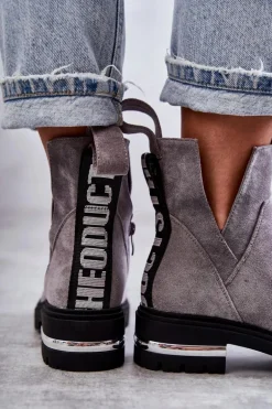 Zamszowe Botki Z Wycięciami Szare Elvera