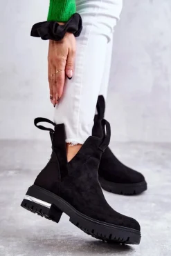 Zamszowe Botki Z Wycięciami Czarne Elvera