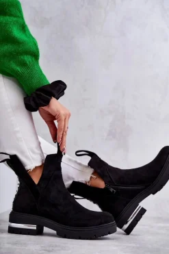 Zamszowe Botki Z Wycięciami Czarne Elvera