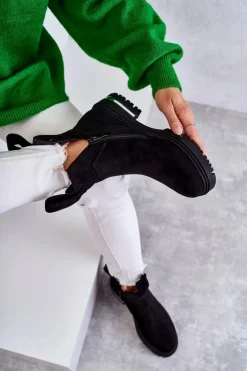 Zamszowe Botki Z Wycięciami Czarne Elvera