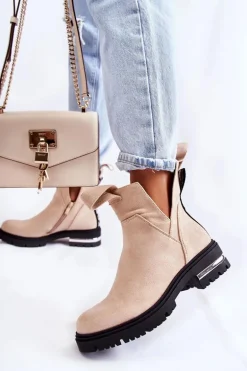 Zamszowe Botki Z Wycięciami Beżowe Elvera