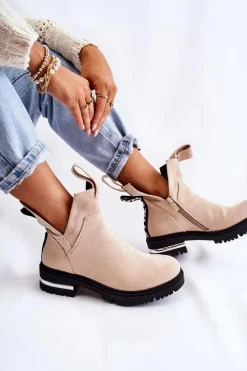 Zamszowe Botki Z Wycięciami Beżowe Elvera