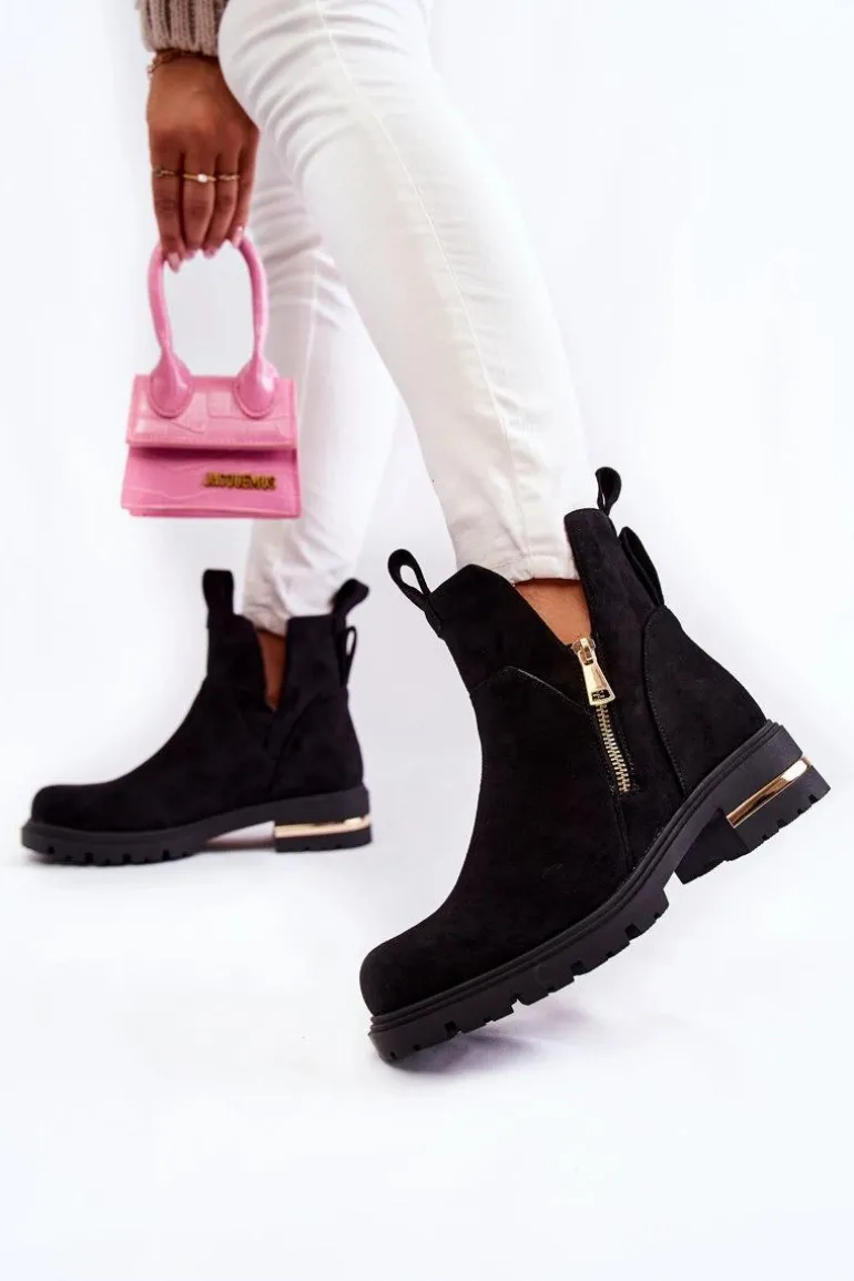 Zamszowe Botki Z Wycięciami Czarne Klarissa