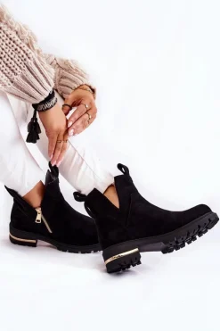 Zamszowe Botki Z Wycięciami Czarne Klarissa