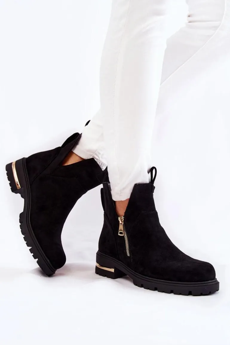 Zamszowe Botki Z Wycięciami Czarne Klarissa