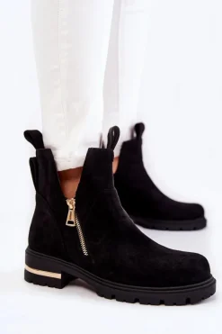 Zamszowe Botki Z Wycięciami Czarne Klarissa