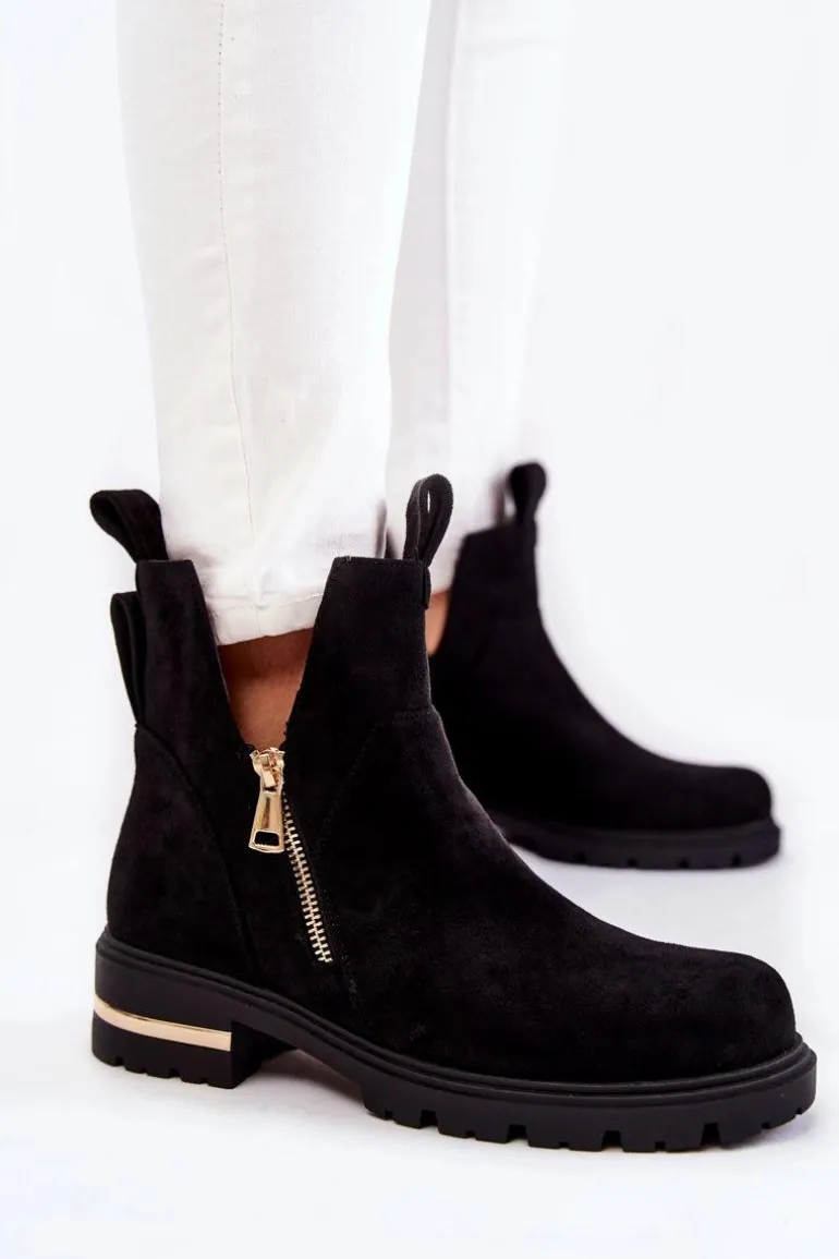 Zamszowe Botki Z Wycięciami Czarne Klarissa