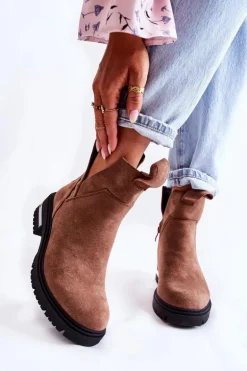 Zamszowe Botki Z Wycięciami Brązowe Elvera