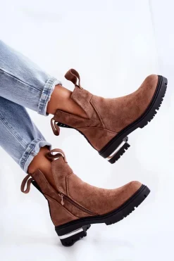 Zamszowe Botki Z Wycięciami Brązowe Elvera