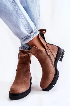 Zamszowe Botki Z Wycięciami Brązowe Elvera