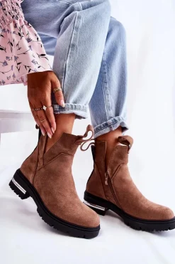 Zamszowe Botki Z Wycięciami Brązowe Elvera