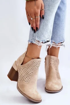 Zamszowe Botki Z Wycięciem Jasnobeżowe Layne