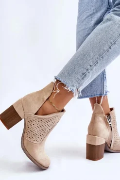 Zamszowe Botki Z Wycięciem Jasnobeżowe Layne