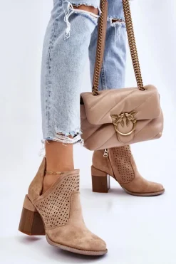 Zamszowe Botki Z Wycięciem Beżowe Layne