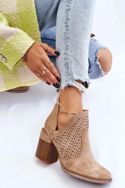 Zamszowe Botki Z Wycięciem Beżowe Layne