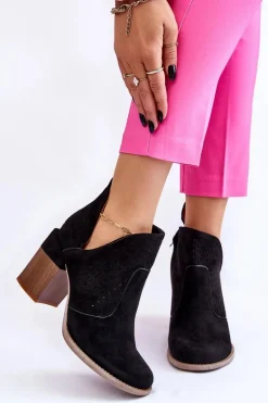 Zamszowe Botki Z Wycięciem Czarne Layne