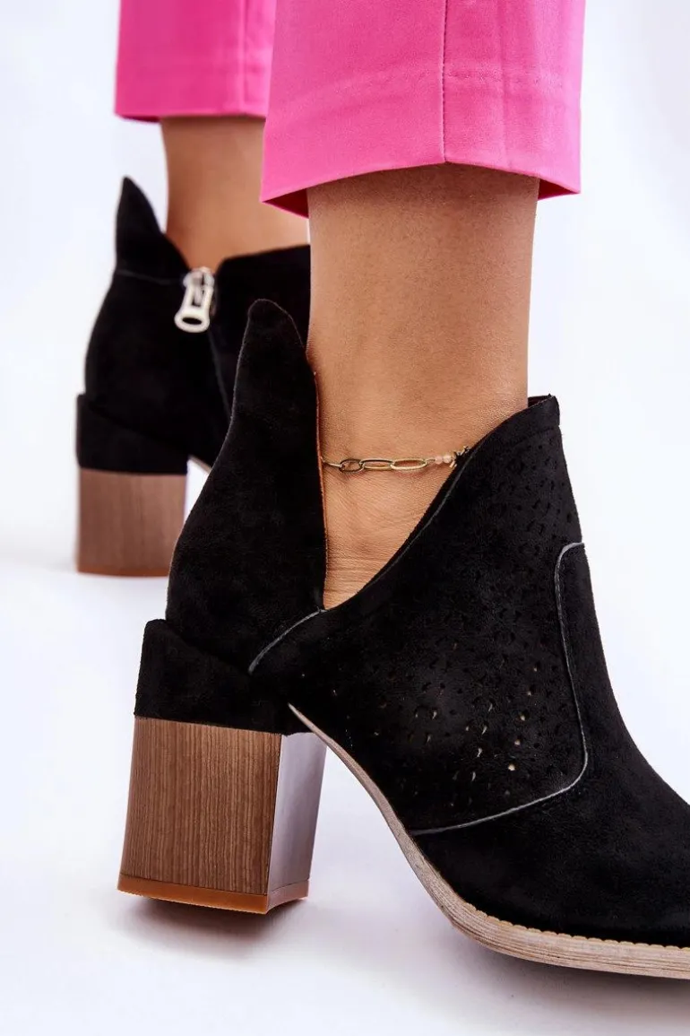 Zamszowe Botki Z Wycięciem Czarne Layne