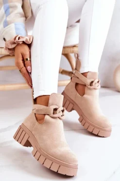 Zamszowe Botki Z Wycięciem Beżowe Kirsten