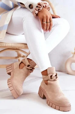 Zamszowe Botki Z Wycięciem Beżowe Kirsten