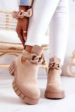 Zamszowe Botki Z Wycięciem Beżowe Kirsten