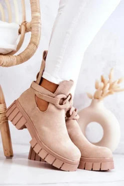 Zamszowe Botki Z Wycięciem Beżowe Kirsten