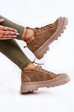 Zamszowe Buty Sportowe Big Star KK274511 Beżowe