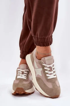 Zamszowe Buty Sportowe Damskie Na Platformie Vinceza 66720 Beżowe