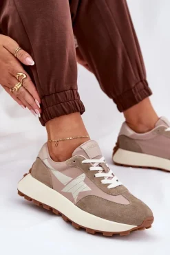 Zamszowe Buty Sportowe Damskie Na Platformie Vinceza 66720 Beżowe