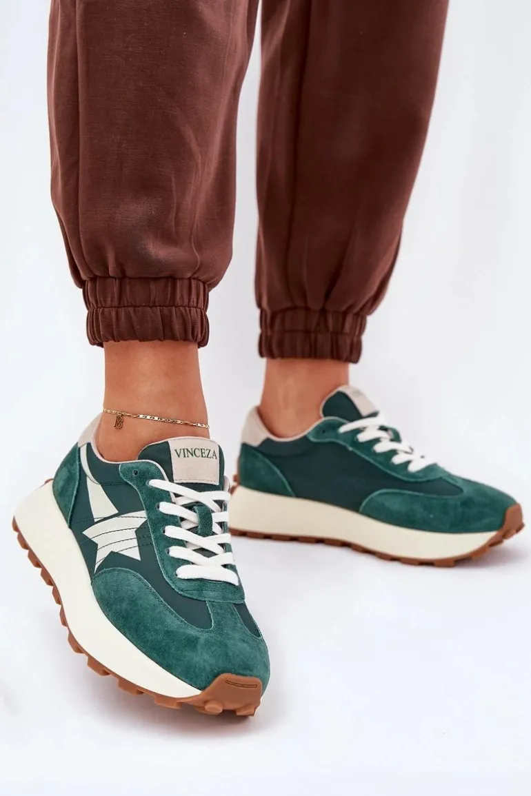 Zamszowe Buty Sportowe Damskie Na Platformie Vinceza 66720 Zielone