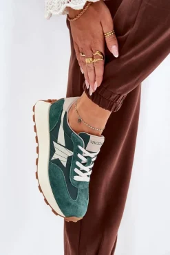 Zamszowe Buty Sportowe Damskie Na Platformie Vinceza 66720 Zielone