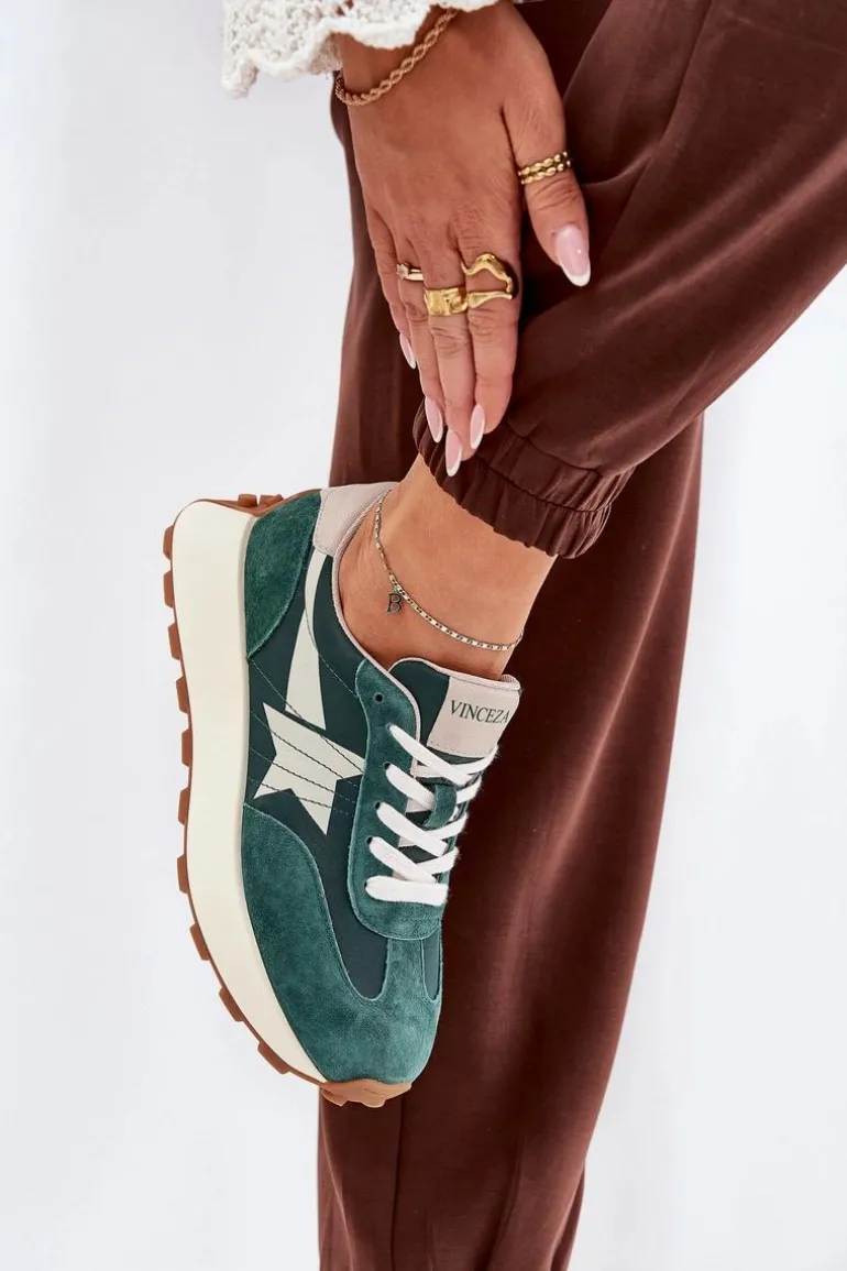 Zamszowe Buty Sportowe Damskie Na Platformie Vinceza 66720 Zielone