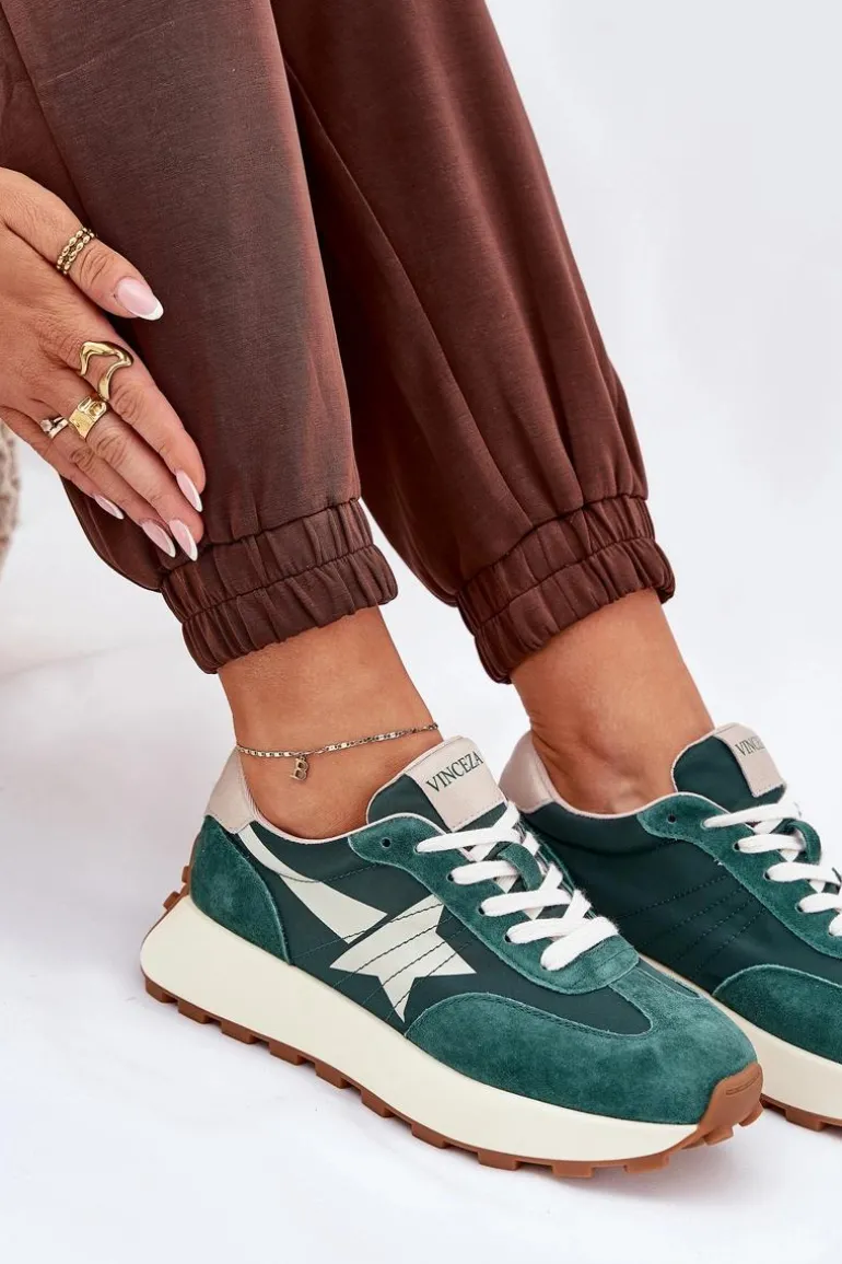 Zamszowe Buty Sportowe Damskie Na Platformie Vinceza 66720 Zielone