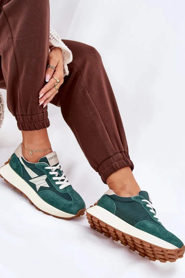 Zamszowe Buty Sportowe Damskie Na Platformie Vinceza 66720 Zielone