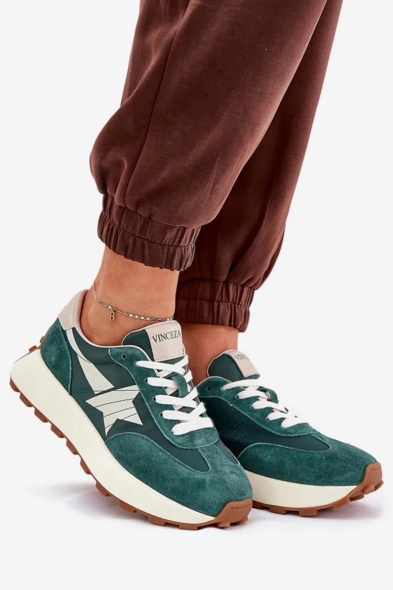 Zamszowe Buty Sportowe Damskie Na Platformie Vinceza 66720 Zielone