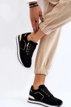 Zamszowe Buty Sportowe Na Platformie Czarne Riverside