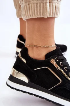 Zamszowe Buty Sportowe Na Platformie Czarne Riverside
