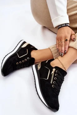 Zamszowe Buty Sportowe Na Platformie Czarne Riverside