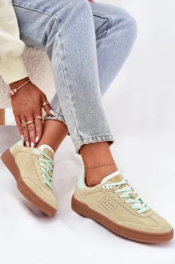 Zamszowe Buty Sportowe Sneakersy Damskie D.Franklin DFSH387005 Limonkowe