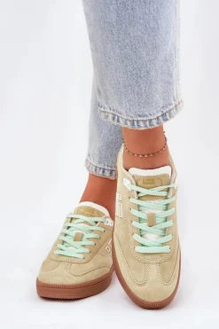 Zamszowe Buty Sportowe Sneakersy Damskie D.Franklin DFSH387005 Limonkowe