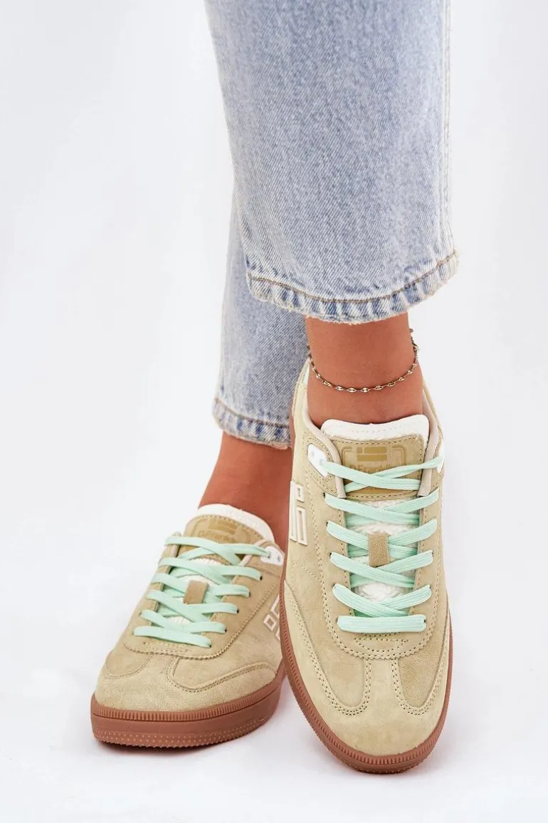 Zamszowe Buty Sportowe Sneakersy Damskie D.Franklin DFSH387005 Limonkowe
