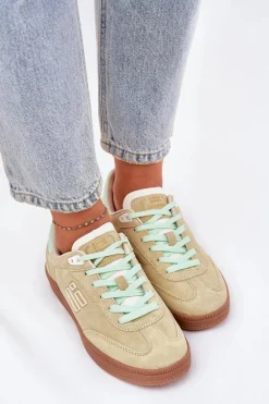 Zamszowe Buty Sportowe Sneakersy Damskie D.Franklin DFSH387005 Limonkowe