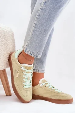 Zamszowe Buty Sportowe Sneakersy Damskie D.Franklin DFSH387005 Limonkowe