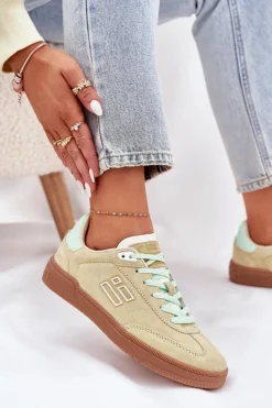 Zamszowe Buty Sportowe Sneakersy Damskie D.Franklin DFSH387005 Limonkowe