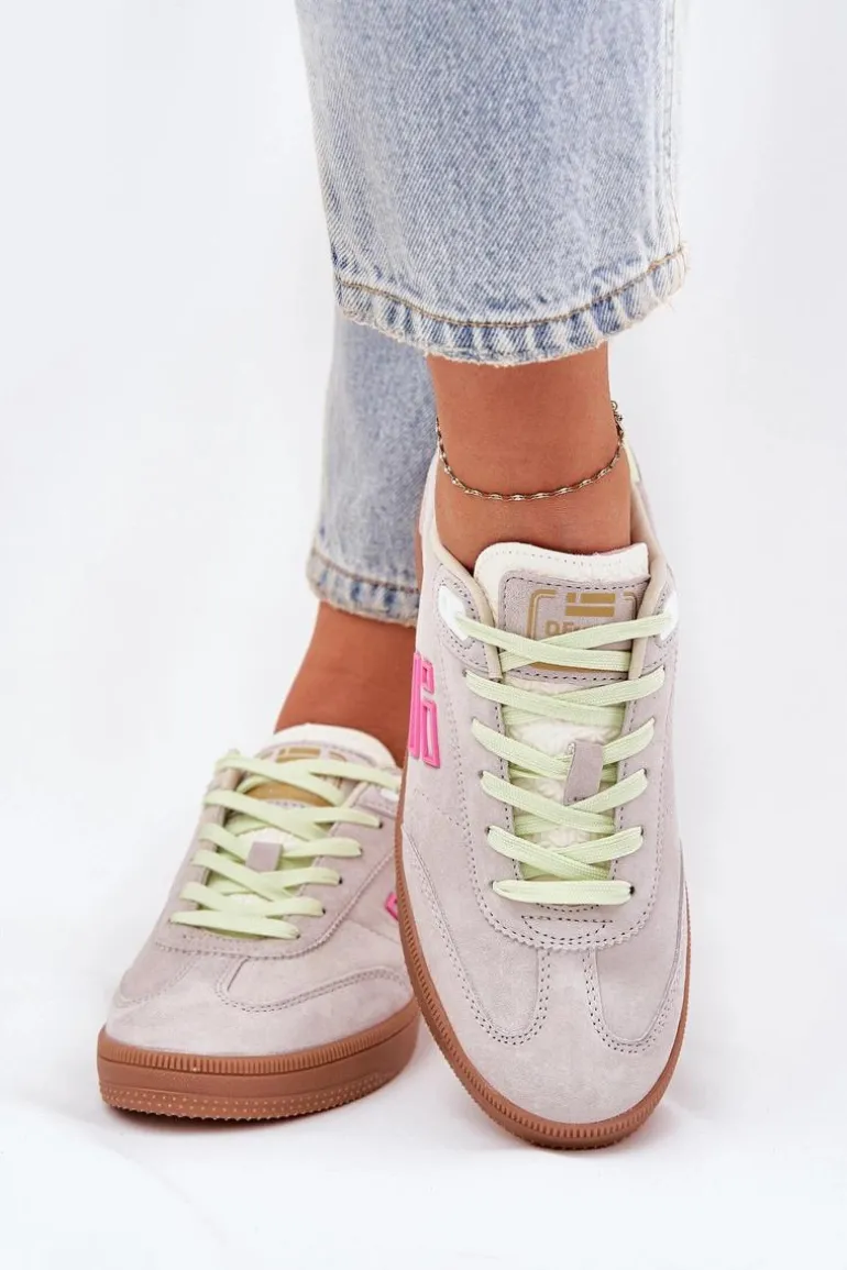 Zamszowe Buty Sportowe Sneakersy Damskie D.Franklin DFSH387005 Zgaszona Biel