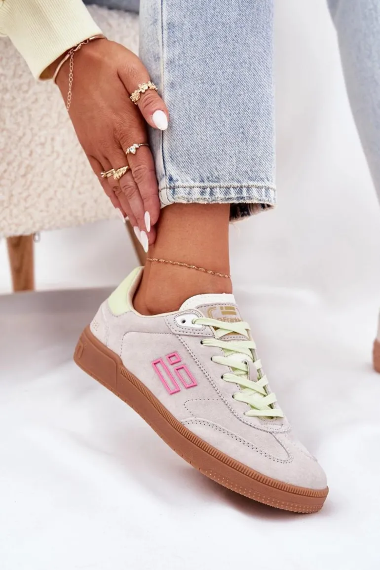 Zamszowe Buty Sportowe Sneakersy Damskie D.Franklin DFSH387005 Zgaszona Biel