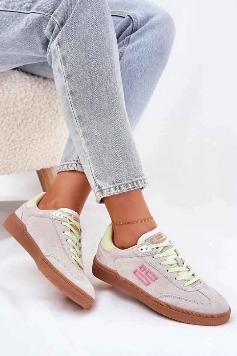 Zamszowe Buty Sportowe Sneakersy Damskie D.Franklin DFSH387005 Zgaszona Biel