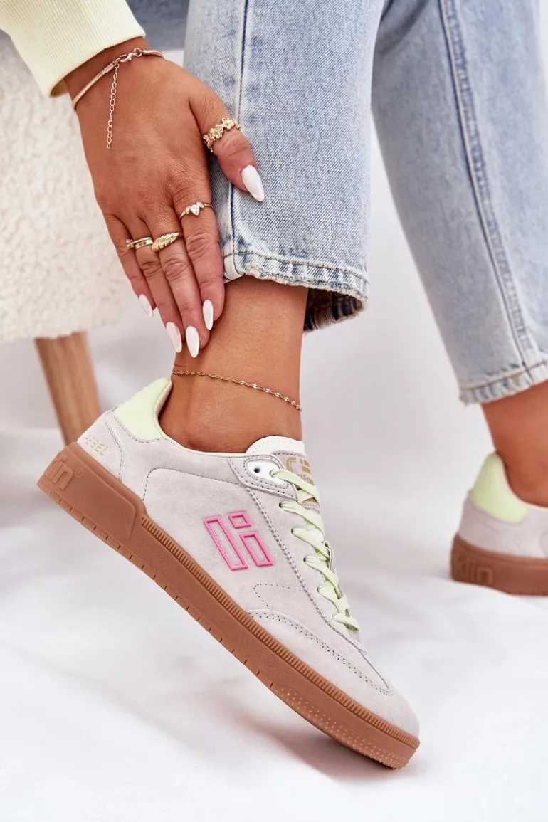 Zamszowe Buty Sportowe Sneakersy Damskie D.Franklin DFSH387005 Zgaszona Biel