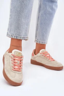 Zamszowe Buty Sportowe Sneakersy Damskie D.Franklin DFSH387005 Beżowe