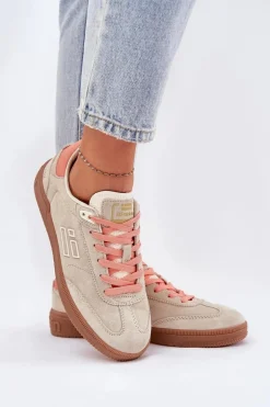 Zamszowe Buty Sportowe Sneakersy Damskie D.Franklin DFSH387005 Beżowe