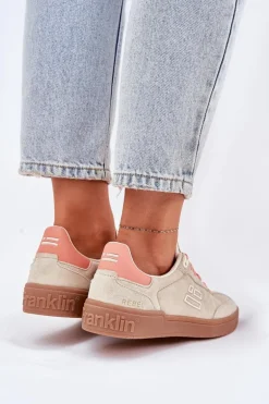 Zamszowe Buty Sportowe Sneakersy Damskie D.Franklin DFSH387005 Beżowe